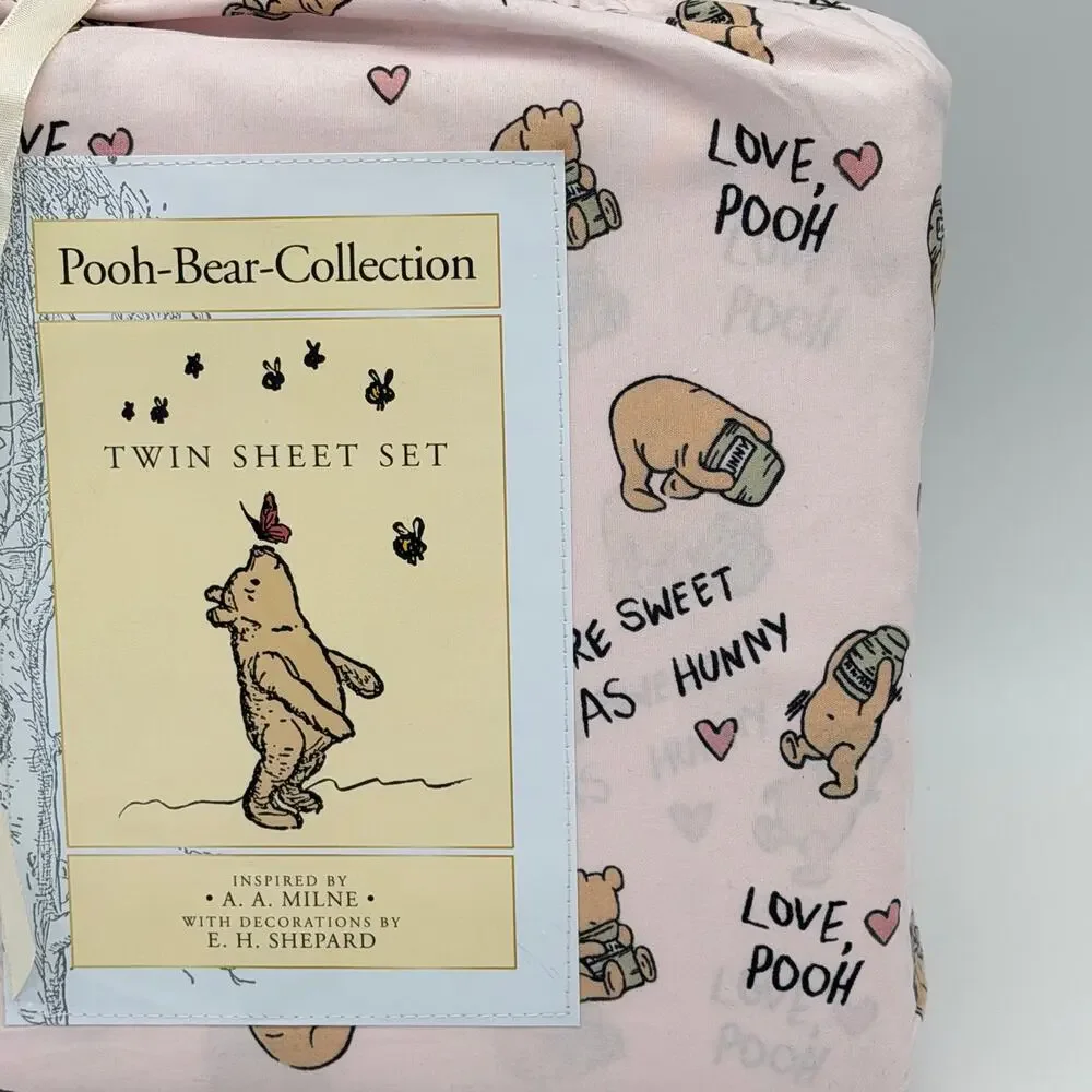 Classic Winnie the Pooh Pink TWIN Sheet Set Love Sweet As Hunny NEW